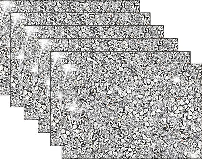 Silver Heat Resistant Square Placemats - Set of 6 with Rhinestone Decor and Sparkly Bling
