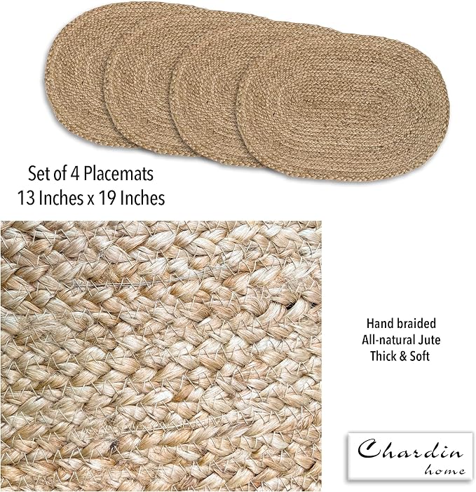 Set of 4 Jute Braided Oval Placemats – 13x19 Inch Rustic Natural Jute Table - Image 5