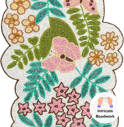 Spring Floral Beaded Table Runner, 13x36 | Glass beads, polyester backing - Image 5