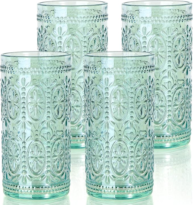 abrwyy Green Drinking Glasses, Vintage Glassware, 12oz Highball Glasses | by abrwyy