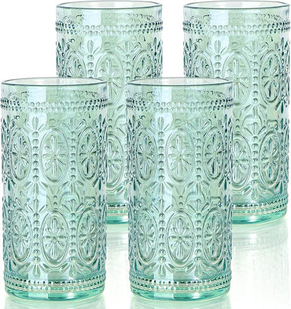 abrwyy Green Drinking Glasses, Vintage Glassware, 12oz Highball Glasses | by abrwyy