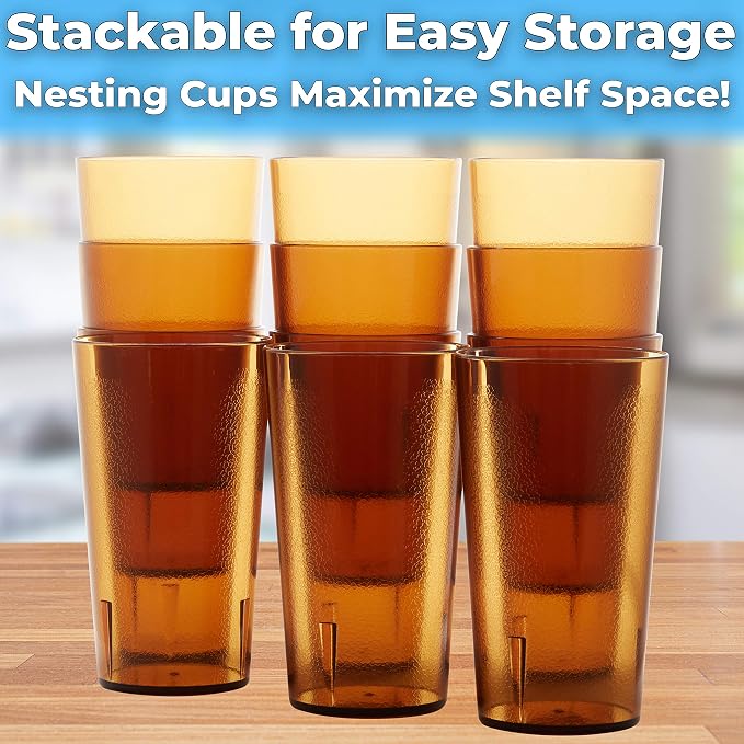 Restaurant Grade, BPA-Free 12oz Amber Plastic Cups 6pk. Super Durable, Break - Image 4