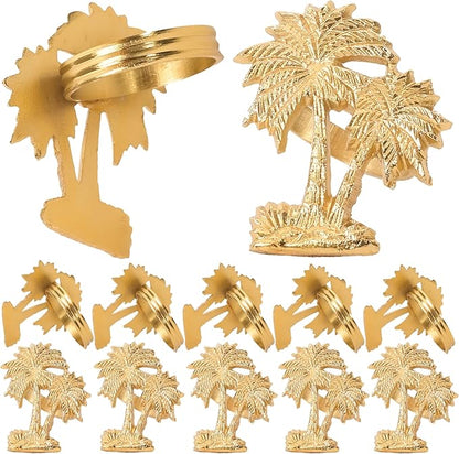 12-Piece Gold Metal Napkin Rings - Palm Tree Metal Napkin Rings Dinner Napkin Holder for Wedding Birthday Valentine's Day Christmas Party Dinner Table Décor - ALPHA Living HOME