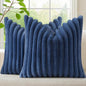 decorUhome Cozy Faux Fur Spring Throw Pillow Covers 20x20 Set of 2 Decorative Soft Plush Striped Modern Farmhouse Boho Couch Pillow Cases with Velvet Back for Sofa Bed Living Room, Blue