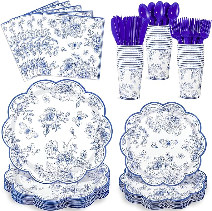 NatNarr Blue Floral Party Supplies Set by NatNarr