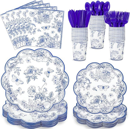 NatNarr Blue Floral Party Supplies Set by NatNarr