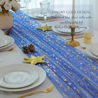 Snowkingdom Royal Blue Gold Table Runner 10 FT 120 Inch, Sparkle Sequin Glitter - Image 3