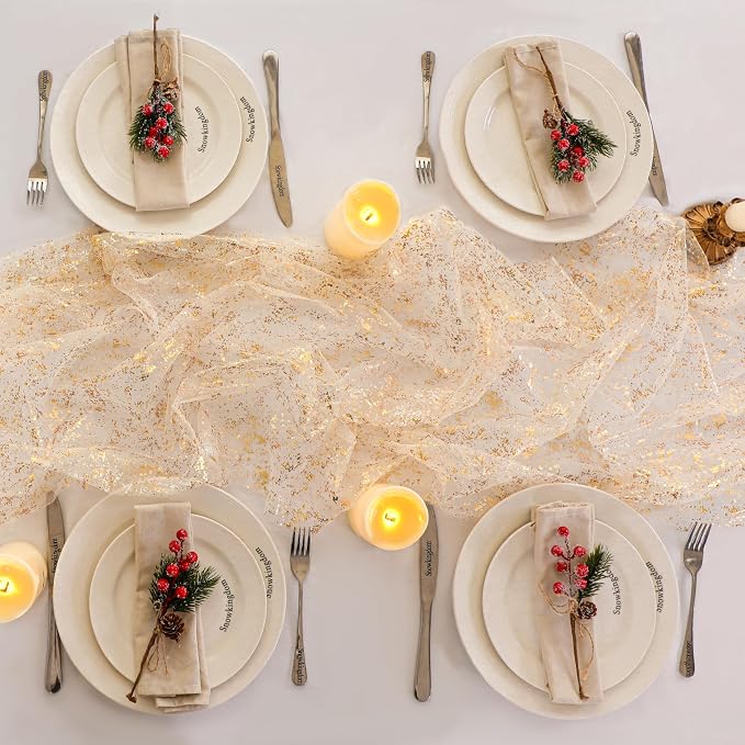 Snowkingdom 6Pcs 10 Ft Gold Table Runners, Sheer Chiffon Tulle Cheesecloth - Image 7