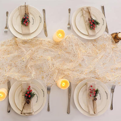 Snowkingdom 6Pcs 10 Ft Gold Table Runners, Sheer Chiffon Tulle Cheesecloth - Image 7