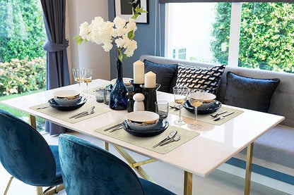 More Décor Faux Leather Placemats Set of 6 for Dining Table – Waterproof, Wipeable, Washable, Stain & Heat Resistant, Non-Slip Table Mats – 12 X 17 Inch, Beige