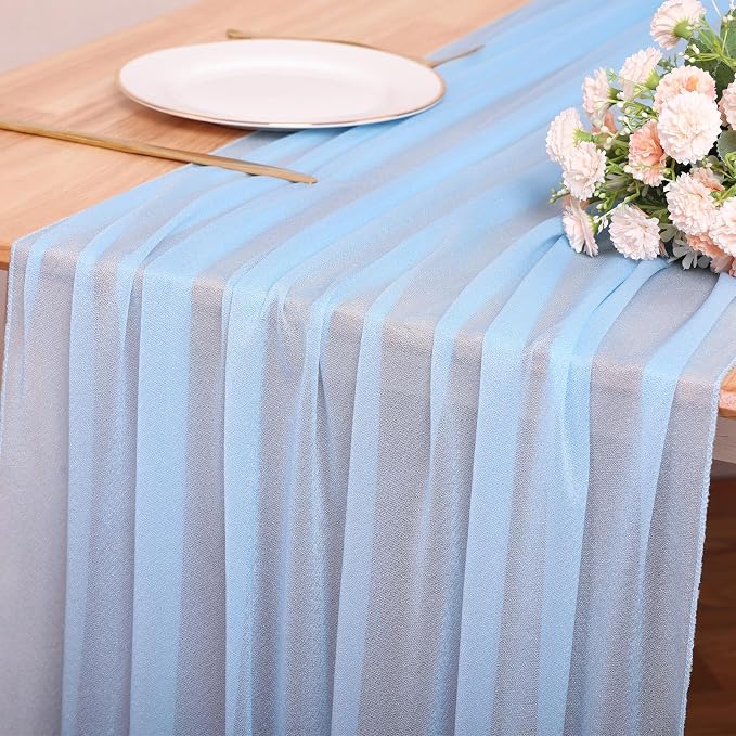 4 Pcs 10FT Sky Blue Chiffon Table Runners 30x120 Inches Tulle Boho Romantic - Image 4