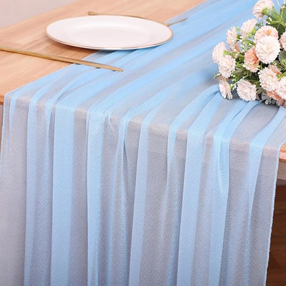 4 Pcs 10FT Sky Blue Chiffon Table Runners 30x120 Inches Tulle Boho Romantic - Image 4