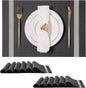 Leetaltree Luxury Black Placemats with Gold Stripes Placemats Set of 4 - Waterproof Washable for Wedding, Anniversary, Daily Use - Sparkling Table Decor - Hand-Cut