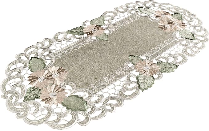 LINENS ART AND THINGS Embroidered Table Runner Gold Daisy Fleur Latte Dresser by LinensArtandThings