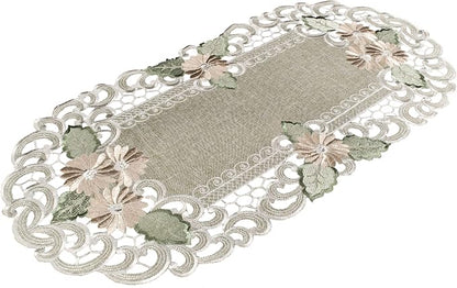 LINENS ART AND THINGS Embroidered Table Runner Gold Daisy Fleur Latte Dresser by LinensArtandThings