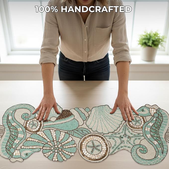 Coastal Beaded Table Runner, glass beads, polyester backing, coastal animal - Image 8