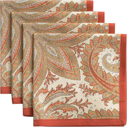 Maison d' Hermine Cloth Napkins Set of 4 100% Cotton Everyday Reusable Square Napkins Cloth Washable, Dinner, Party, Wedding, Restaurant (Kashmir Paisley, 20" x 20")