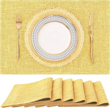 homing Cotton Linen Placemats Set of 6, Cloth Washable Farmhouse Dining Table Mats for Indoors & Outdoors, Easy to Clean, Mustard Yellow, 13 x 19 Inch