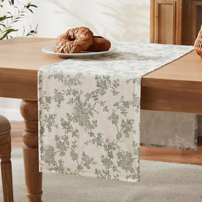 French Pastoral Farmhouse Table Runners, 13x72 Inch Green | 100% Organic Cotton - Image 7