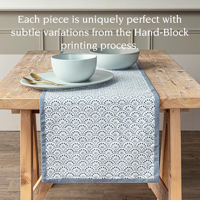 Over&Back 18x90 Hand-Blocked Printed Cotton Table Runner - Image 3