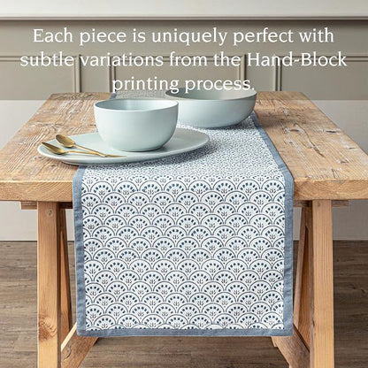 Over&Back 18x90 Hand-Blocked Printed Cotton Table Runner - Image 3