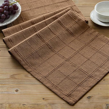 Linen Checked Farmhouse Table Runner, 13x60 Inches Roasted Brown | Raised Grid by ZEEMARTONLINE