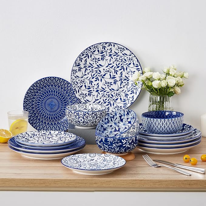 vancasso 8.25" Blue Salad Plates Set of 6, Porcelain Dessert | Microwave - Image 9