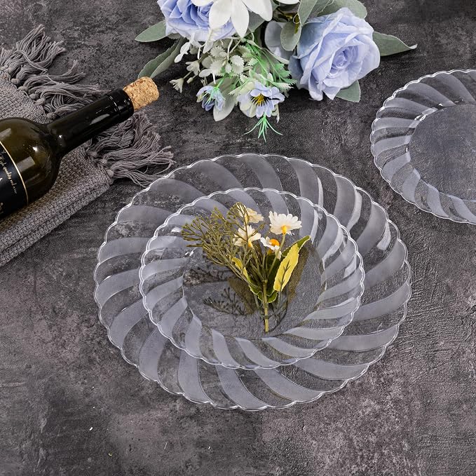 U-QE 100 Pieces Clear Plastic Plates - Image 9