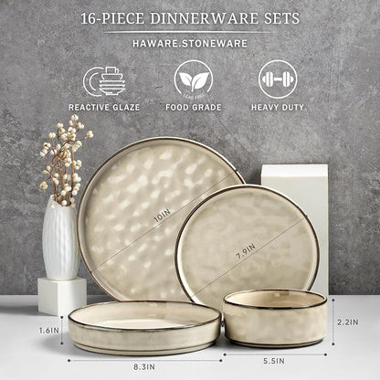 HaWare Dinnerware Sets, 16-Piece Plates and Bowls Set, Stoneware Dish Set - Image 2