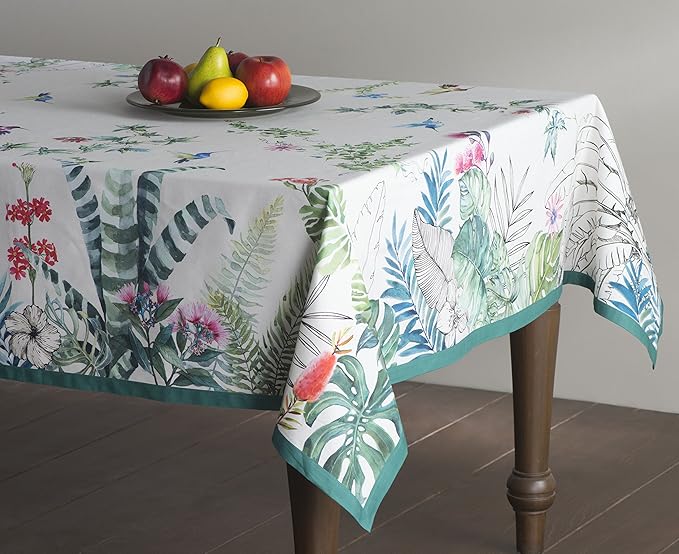 Maison d' Hermine Table Cloth Rectangle Table 100% Cotton 60 x 120 Inches Tablecloth Reusable Decorative for Dining Room Farmhouse Home Valentines Day Decorations Spring Summer - Tropiques