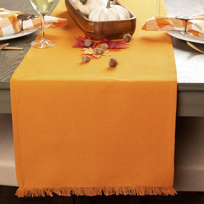 DII Everyday Collection, Fringed Solid Tabletop, Table Runner, Pumpkin Spice - Image 3