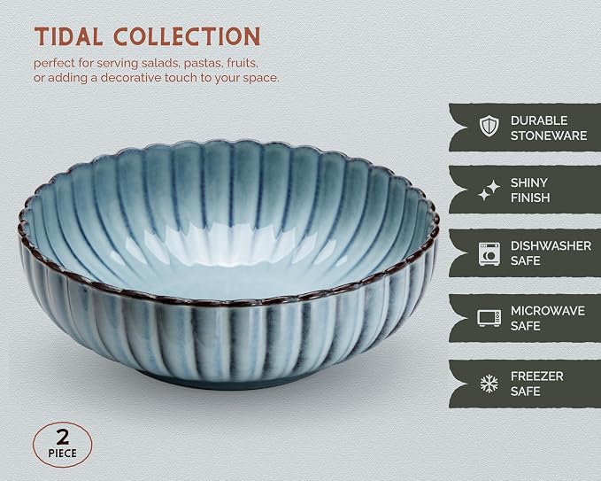 Serving Bowls, Durable Ceramic, Microwave and Dishwasher Safe, Scalloped Shell - Image 7