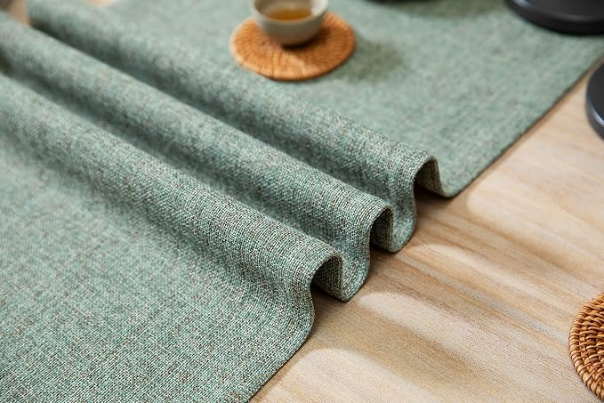 Burlap Style Farmhouse Table Runner, 14x108 Inches Mineral Green | Thick - Image 6