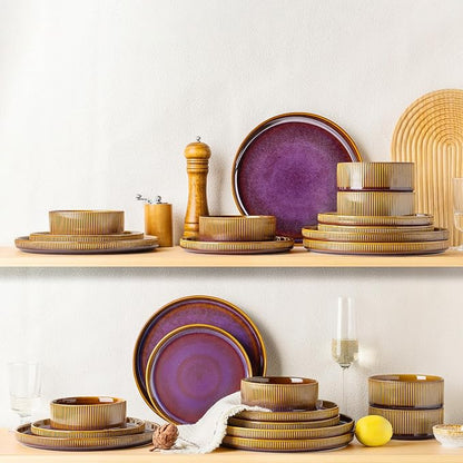 Ceramic Dinnerware Set for 8, 24-Piece Plates and Bowls Set | Lightweight - Image 7