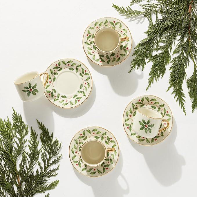 Lenox 894178 Holiday 4-Piece Espresso Cup & Saucer Set, Christmas Dinnerware - Image 2