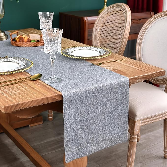NEWISHER Farmhouse Rustic Faux Linen Solid Grey Table Runner 13x60inch | Grey by Newisher