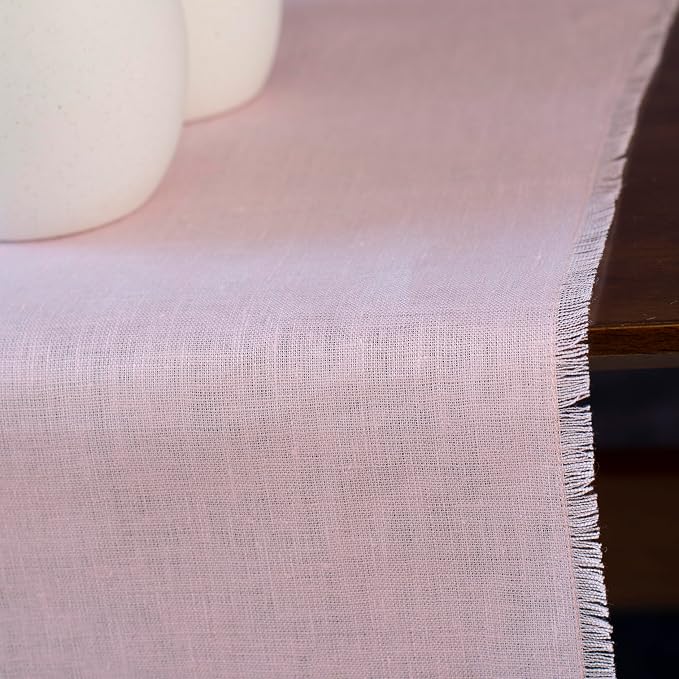 Pink Linen Table Runner with Fringe- 14x48 inches Long, 100% Pure Linen Runner - Image 4