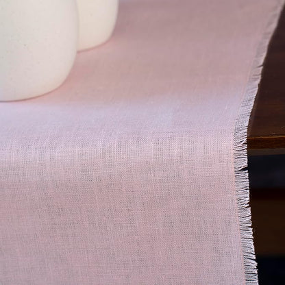 Pink Linen Table Runner with Fringe- 14x48 inches Long, 100% Pure Linen Runner - Image 4