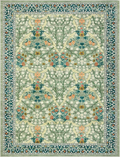 GarveeHome 4x6 Washable Area Rug for Living Room, Floral Large Entryway Kitchen Rug Non Slip, Ultra Soft Stain Resistance Carpet for Bedroom Laundry Room, Sage Green