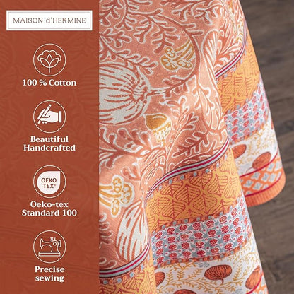 Maison d' Hermine Table Cloth Round Table 100% Cotton 69 Inches Fall Tablecloth Reusable Everyday Use for Thanksgiving Christmas Decorations Dining Farmhouse Party (Harvest Festival)