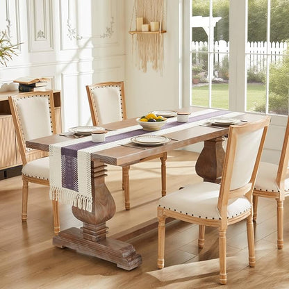 Macrame Style Bicolor Stitching Table Runner 14x108in Purple | Woven Boho Table - Image 2