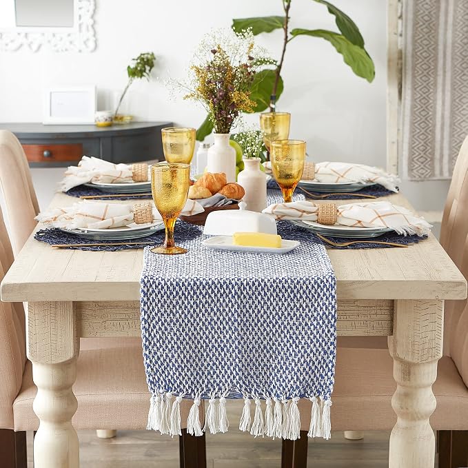 DII Woven Basics Collection 100% Cotton Knit Table Runner, Nautical Blue - Image 3