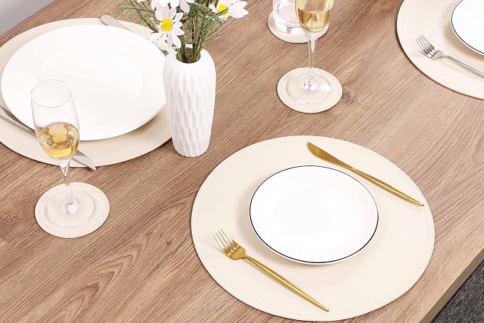 Set of 4 Faux Leather Round Placemats and Coasters, Coffee Mats Kitchen Table - Image 7