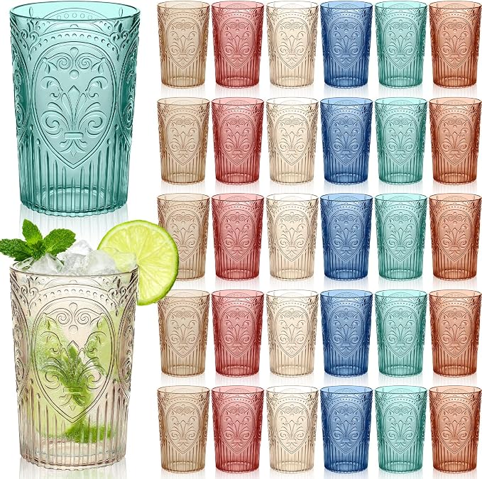 48 Pcs 16 oz Plastic Vintage Drinking Glasses Stemless Ribbed Highball Glasses by Unknown