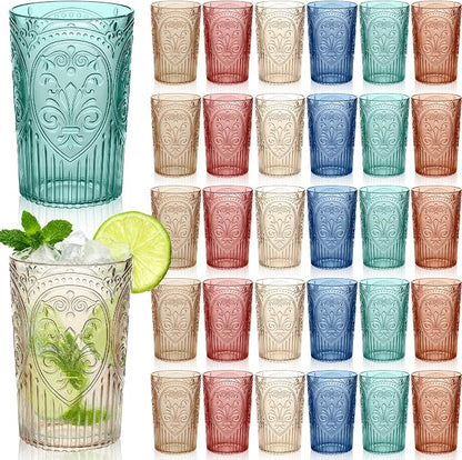 48 Pcs 16 oz Plastic Vintage Drinking Glasses Stemless Ribbed Highball Glasses by Unknown