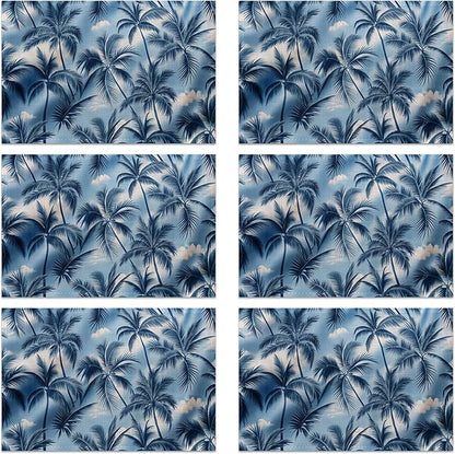 Placemats Set of 6 Tropical Palm Tree Place Mats Washable Kitchen Dining Linen Table Mats Stain Heat, for Home Party Indoor 12x18 in