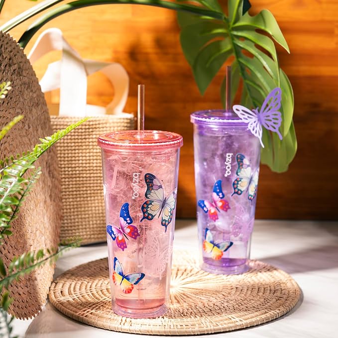 bzyoo 24oz Plastic Tumbler Cup, Lid & Straw, Iced Coffee, dishwasher safe - Image 6