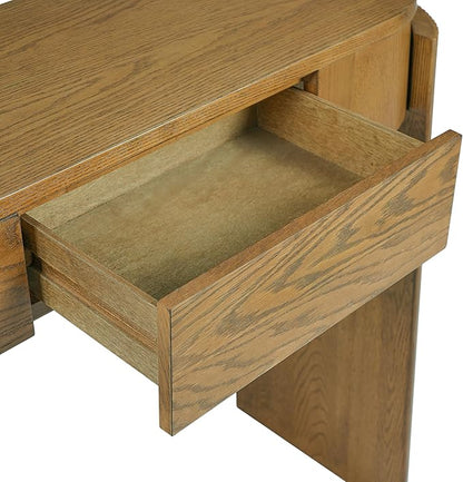 Merax 55" Entryway Table with Oval Top and 2 Drawers, Natural Wood Grain Finish Console Table with Fluted Design for Entryway and Living Room (Pine Wood)