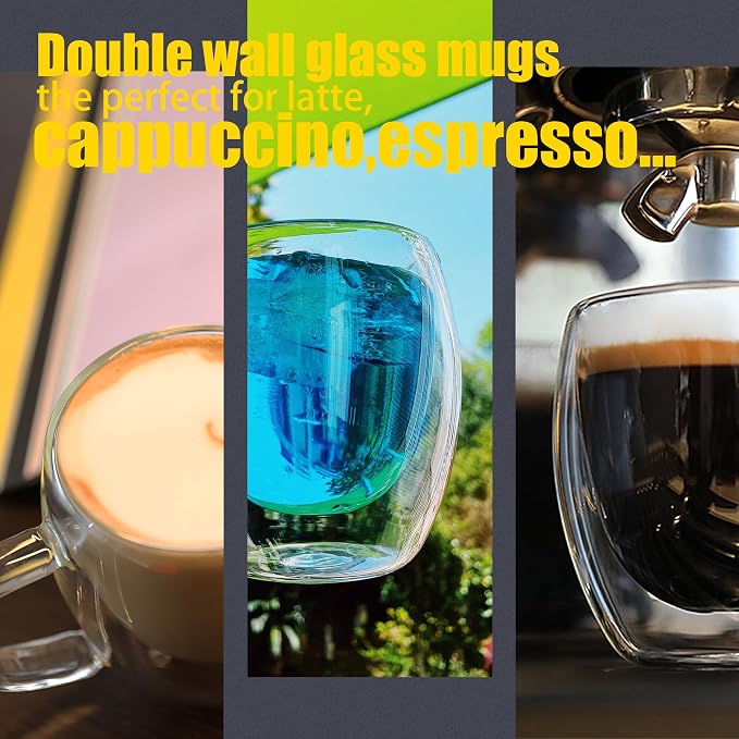 PunPun 8.5oz/250ml Espresso Cups, Double Wall Insulated Glass Cups - Image 4