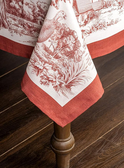 Maison d' Hermine Table Cloth Rectangle Table 100% Cotton 70 x 120 Inches Fall Tablecloth Reusable Everyday Use for Thanksgiving Christmas Decorations Dining Farmhouse Party (Holy Jouy - Red)